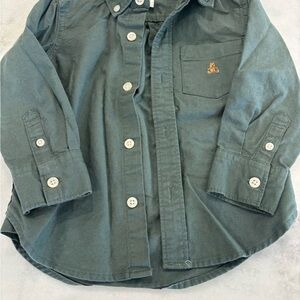 Toddler Gap Dark Green Button-Down Shirt with Bear Embroidery
